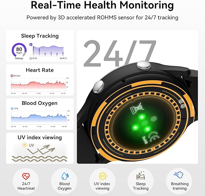 KEEPONFIT Smart Watches for Men, Fitness Tracker with Heart Rate & SpO2 Monitor, IP67 Waterproof Activity Tracker for Men & Women, Smart Watch for Android Phones and iPhone Compatible (Black)