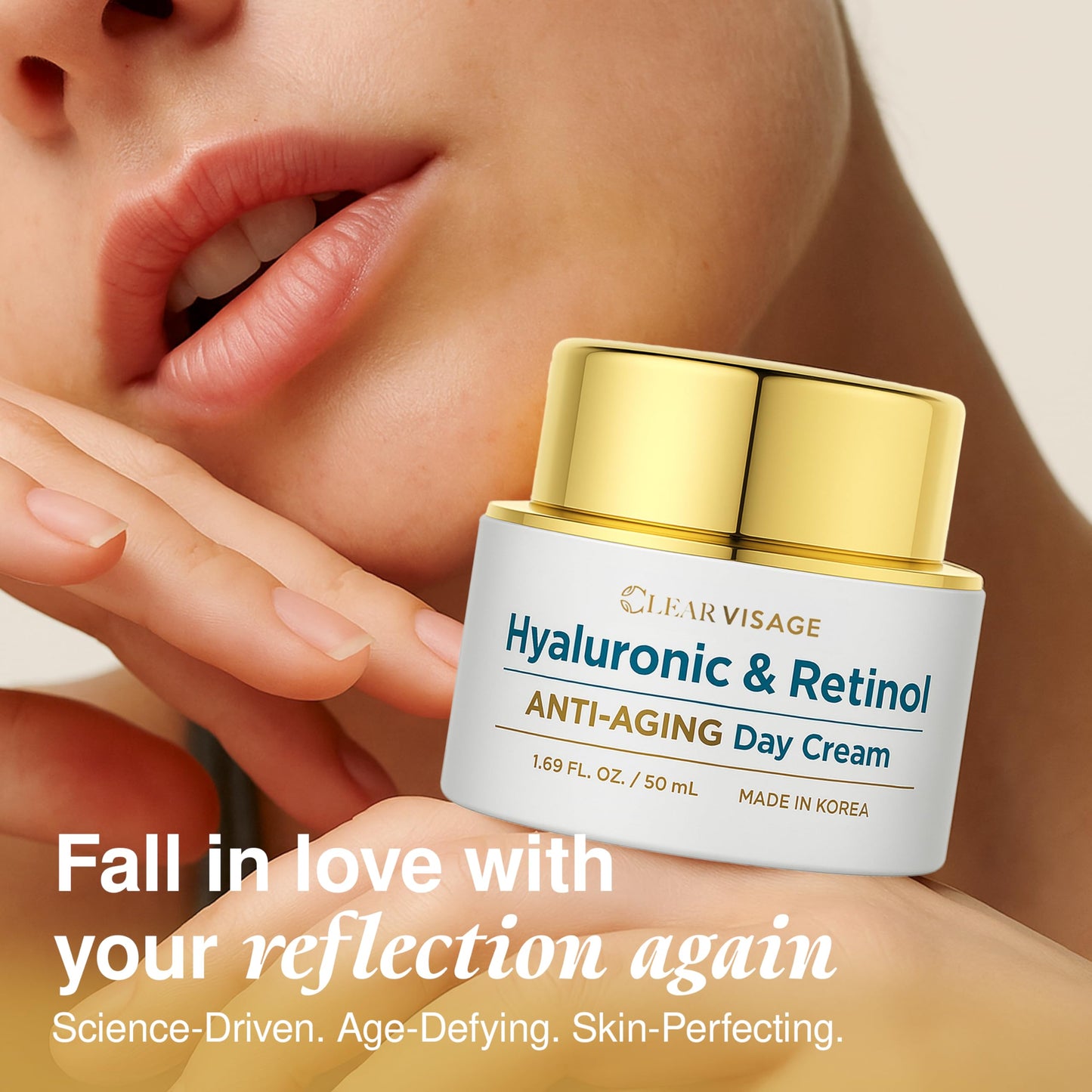 Clear Visage Hyaluronic Acid Moisturizer - Dermatologist Tested - Retinol Anti Aging Face Cream - Ultra Hydrating, Plumps & Smooths Skin, Fine Lines & Wrinkles Treatment - Clean Beauty Korean Skincare