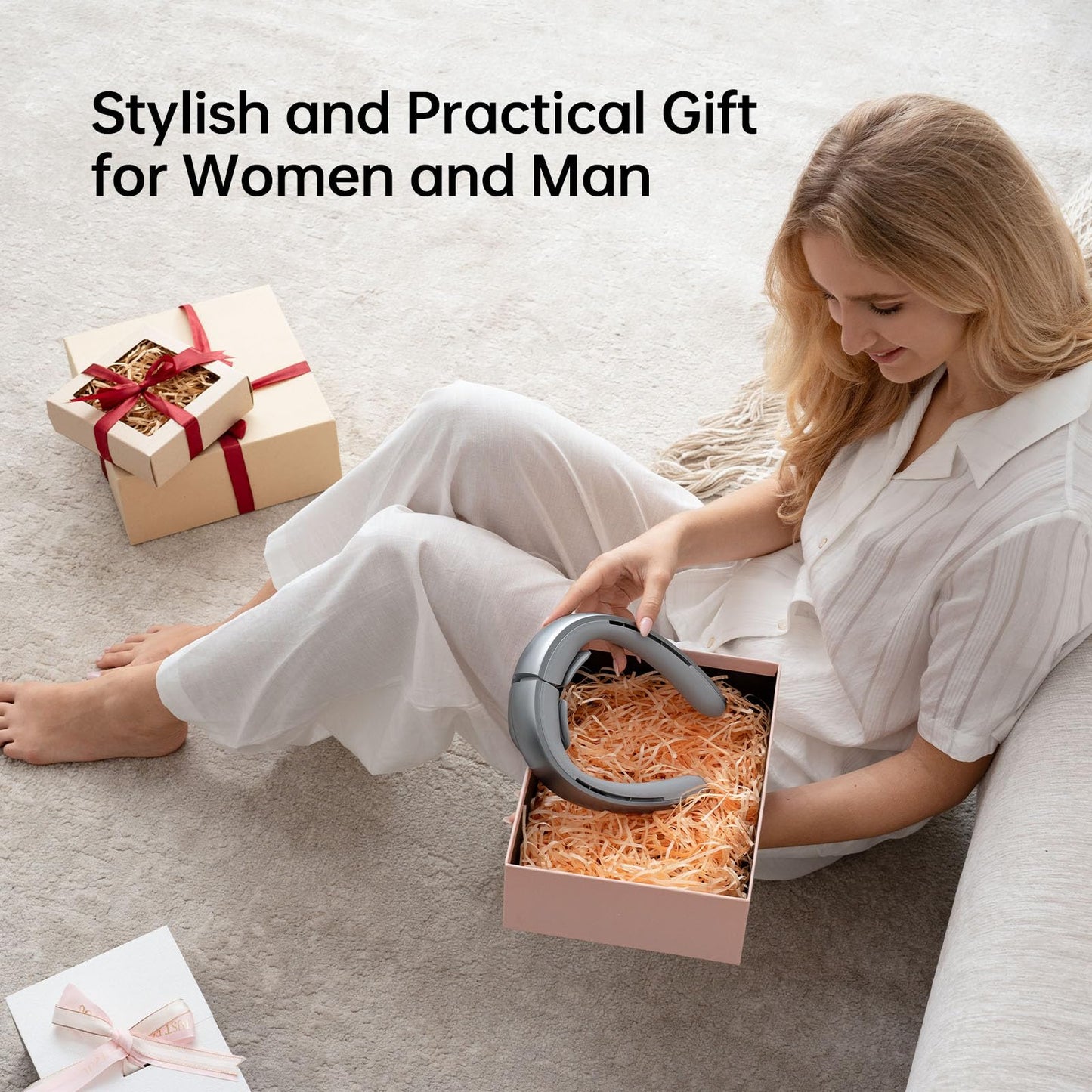 JISULIFE Portable Neck Fan, Upgraded 100 Speeds Personal Bladeless Fan Wearable with Neck Brace, LED Display, 5000mAh Rechargeable Battery Operated, Gifts for Women Men-Grey