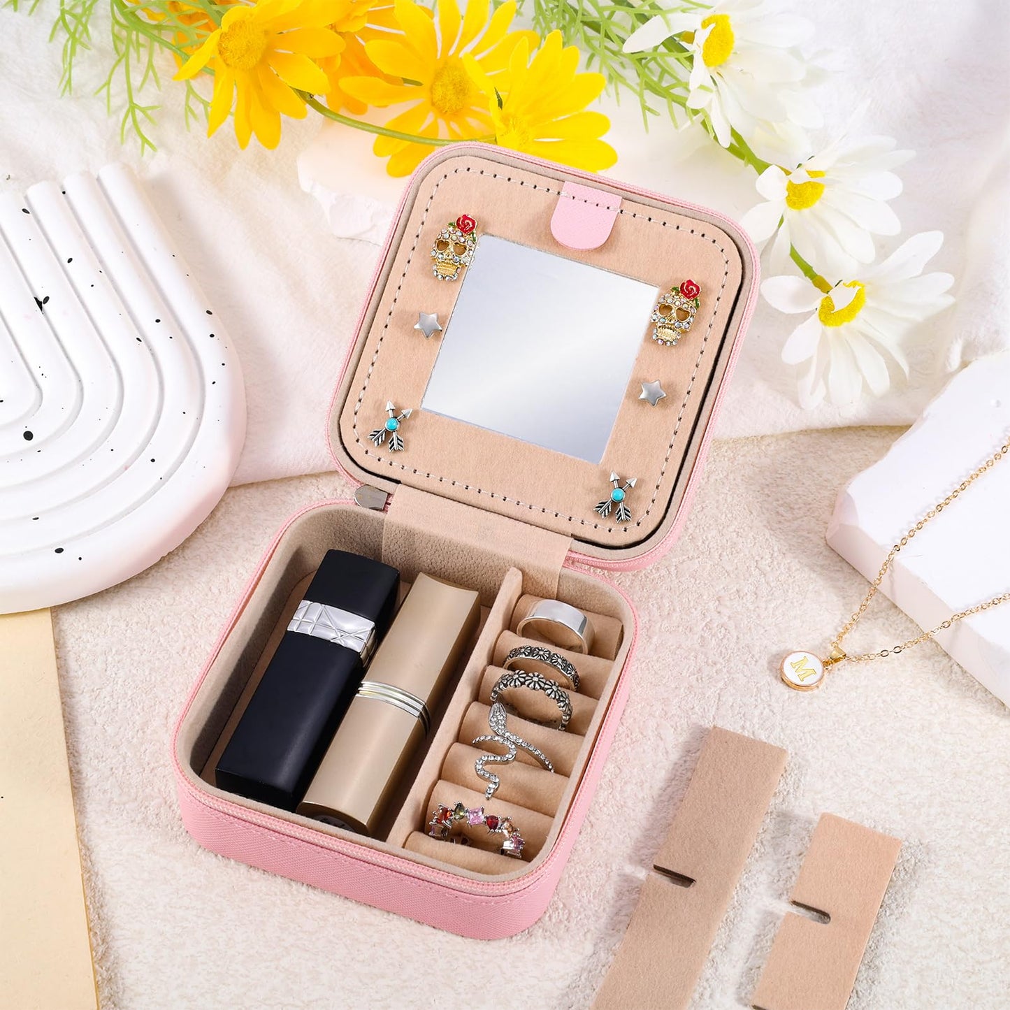 URSKYTOUS Travel Jewelry Case for Women Girls Daughter Birthday Gift from Mom Dad Jewelry Box Fashion Jewels Organizer Holder Birthday Christmas Wedding Graduation Gift for Niece Girlfriend Sister(M)