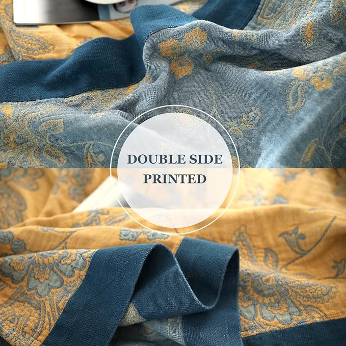 Boho Throw Blanket for Bed 100% Cotton Ultra Soft Rustic Quilt Fall Blanket Floral Printed Farmhouse Decor Bed Blankets,60"×80" All Season Rustic Throw for Sofa Couch Chair