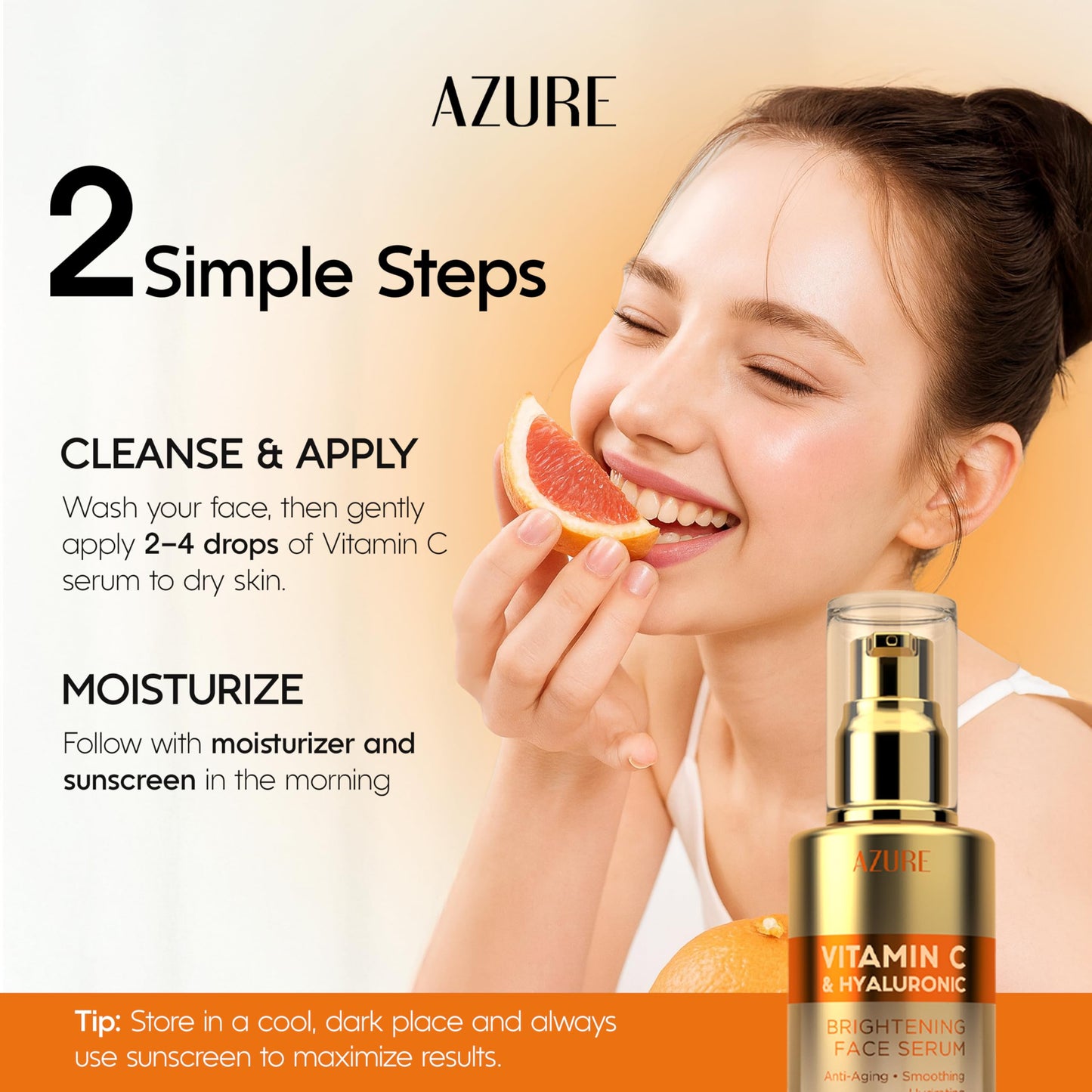 Azure Cosmetics Vitamin C Serum For Face - Dermatologist Tested, Anti-Aging with Hyaluronic Acid for Dark Spots, Fine Lines & Wrinkles - Brightning, Clean Korean Skincare for Glass Skin - 1.69 fl oz