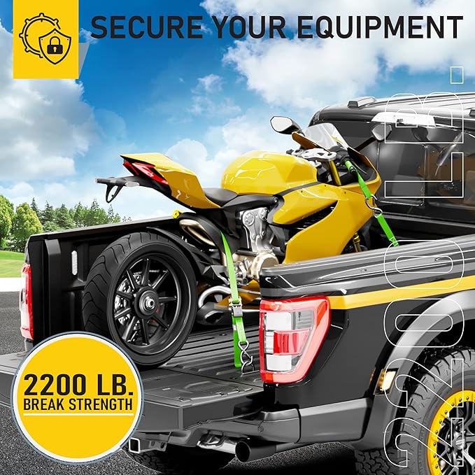 AUGO Ratchet Straps Heavy Duty 4 Pack -15 FT - 2200 LB Break Strength – with Safety Lock S Hooks - Cargo Straps for Moving, Appliances, Motorcycle – Soft Loop Tie Down Straps