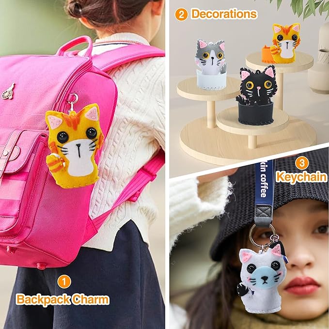 IROLEHOME Cat Sewing Kit for Kids Ages 6-12, Stuffed Animal Kitty Cat Craft Kit for Girls Educational Kitty Toy as Birthday Gift