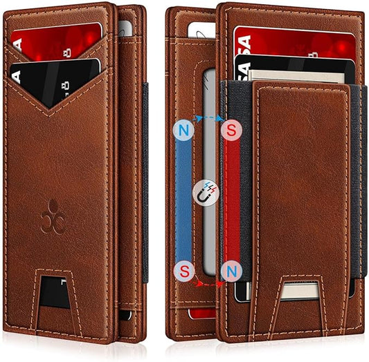 Wallet for Men Slim Leather Wallets for 9-13 Cards, RFID Blocking Thin Card Holder Wallet with ID Window & Stretchable Cash Slot, Minimalist Bifold Small Wallet for Front Pocket, Birthday Gift for Men