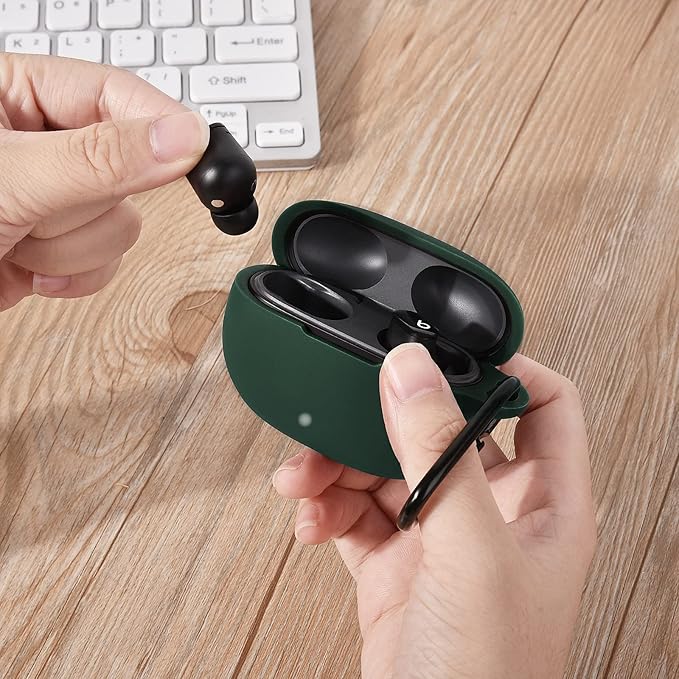 AIRSPO Silicone Case Compatible with Beats Studio Buds Case 2021 Soft Protective Cover for Beats Wireless Earbuds with Keychain (Midnight Green)