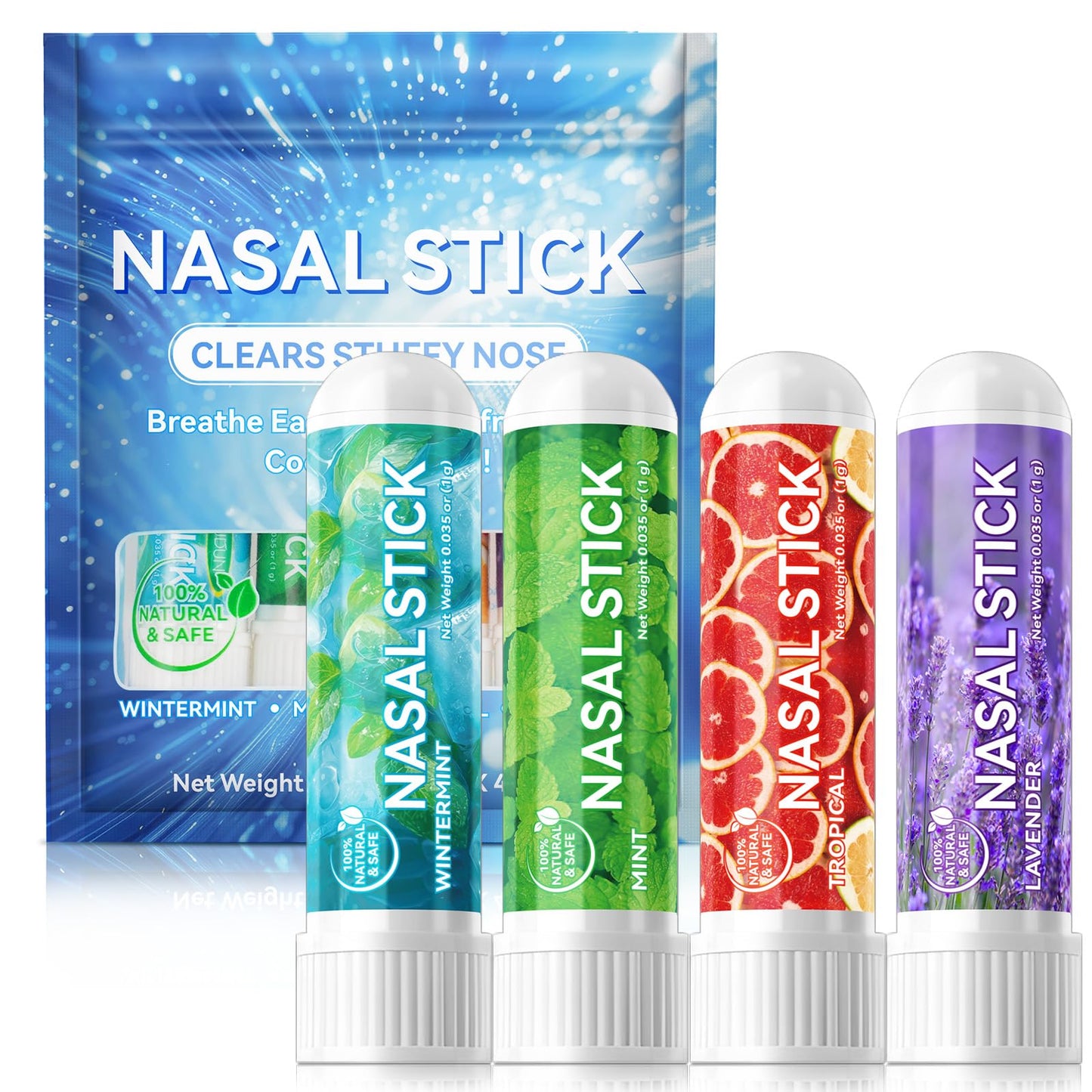 Nasal Stick 4 Pack,Nose Inhaler Stick,Nasal Inhaler,Boost Energy Set,Sinus & Congestion Relief, Daily Relaxation, Stress Relief, Pure Natural Ingredients (1)