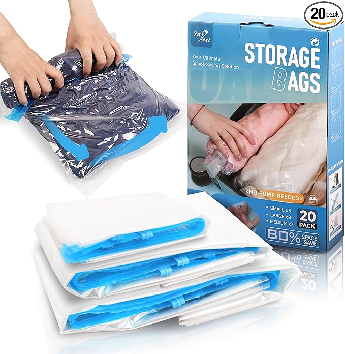 Compression Bags for Travel - Travel Essentials - 20 Pack Space Saver Bags - No Vacuum Needed - Compression Packing Bags for Cruise Accessories