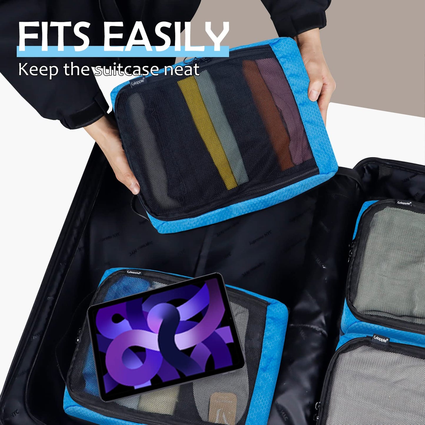4-PACK Blue Organizer Cubes - Pack Luggage, Suitcase and Carry On Cubes