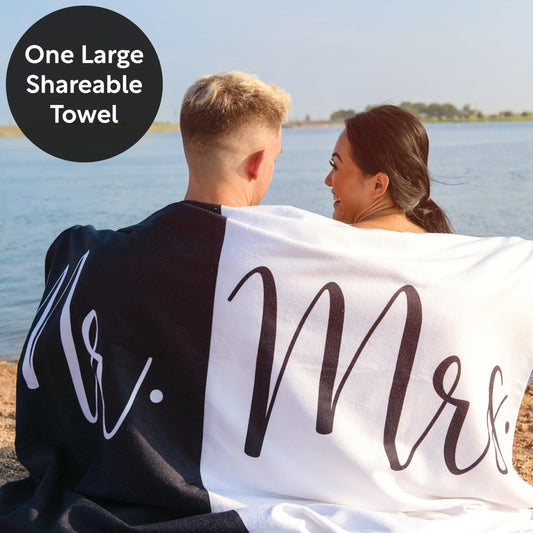 Ethisa Mr and Mrs Beach Towel - Honeymoon Just Married Towel For Beach - Wedding Gift for Newlywed Couple - Shareable Bride and Groom Towel Set - Thin Travel Friendly His and Her Beach Towel - 78"x59"