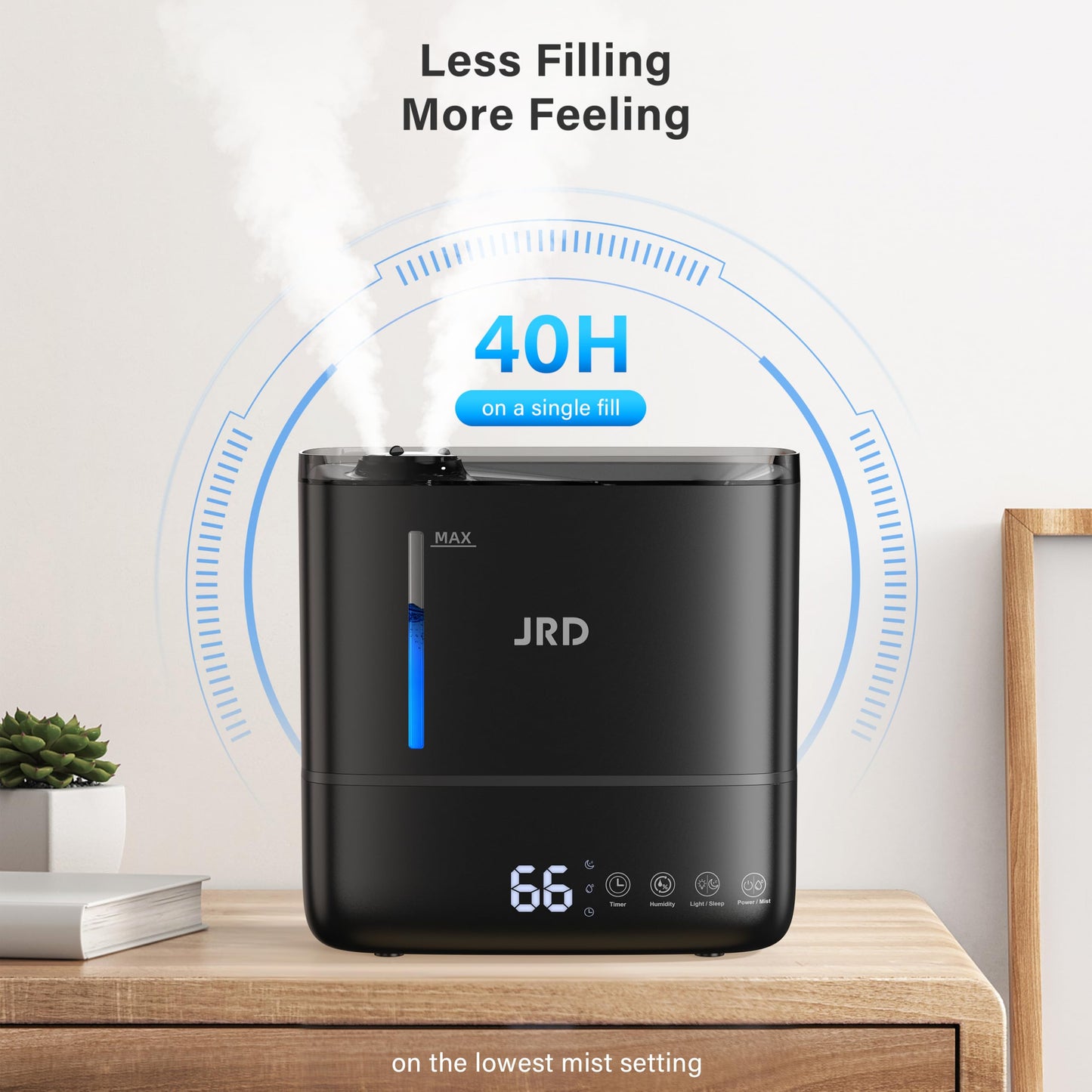 JRD Top Fill 4L Humidifiers for Bedroom, Cool Mist Humidifiers for Large Room, 40H Runtime, 360° Nozzle, Essential Oil Diffuser, Ultrasonic Humidifier for Home Baby Plants