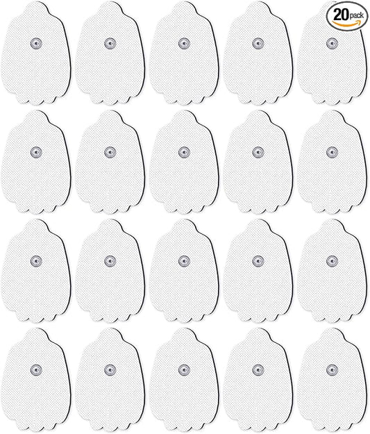20-Pack TENS Unit Replacement Pads, Long-Lasting Snap Electrodes for 50 Times of Use per Pad, Latex-Free TENS Pads Set Compatible with TENS EMS Devices Using 3.5mm Button Lead Wires