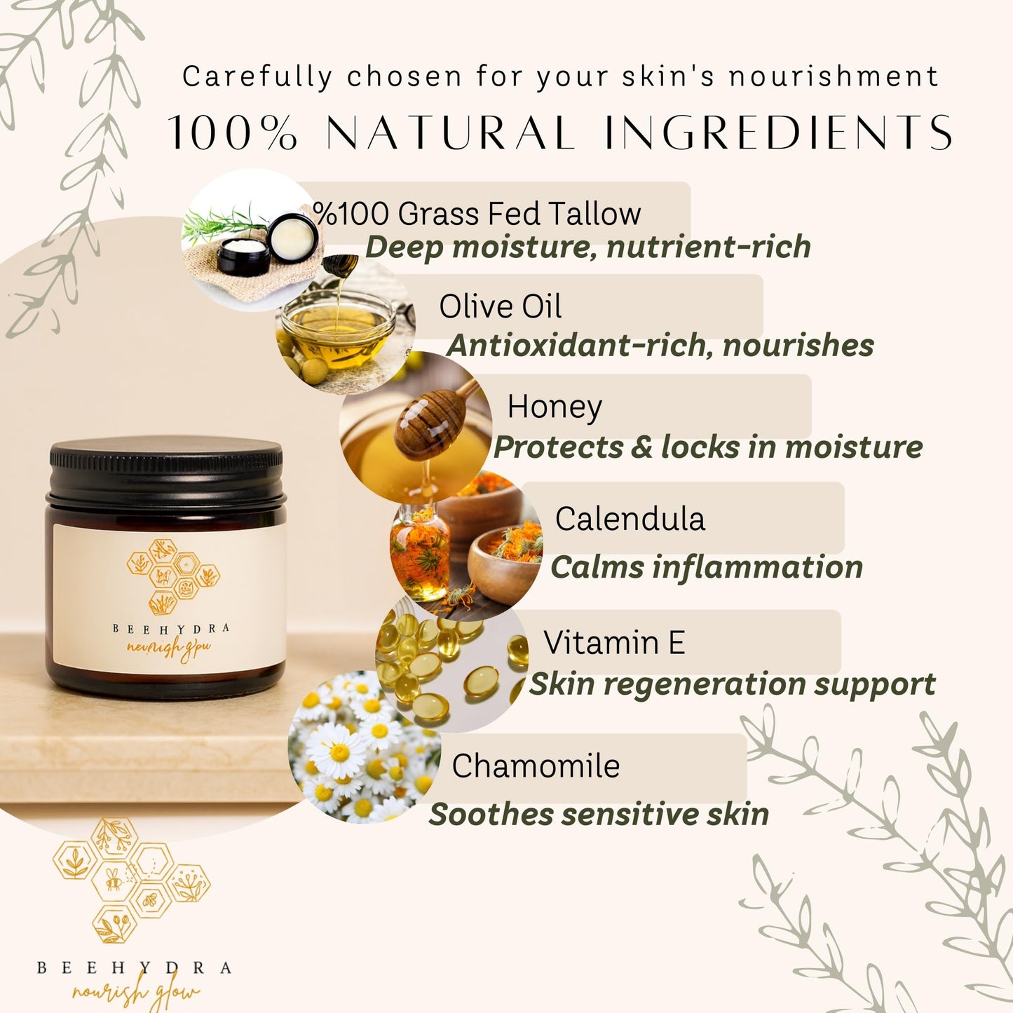 Beehydra Tallow Balm & Gua Sha Set – Grass-Fed Tallow Moisturizer for Face, Body & Hands – Natural & Fragrance-Free Skincare