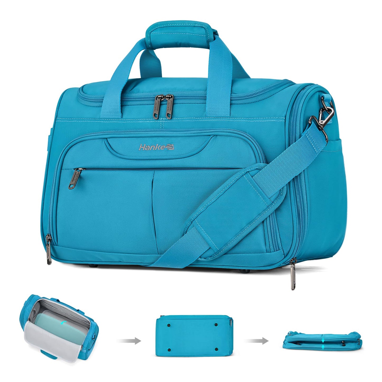 Hanke Foldable Underseat Carry On luggage Bag, Travel Tote Bag for Women & Men, Personal Item Travel Bag Softside Lightweight Luggage Bags for Travel Flight Crew Overnight Weekender.(Caribbean Blue)