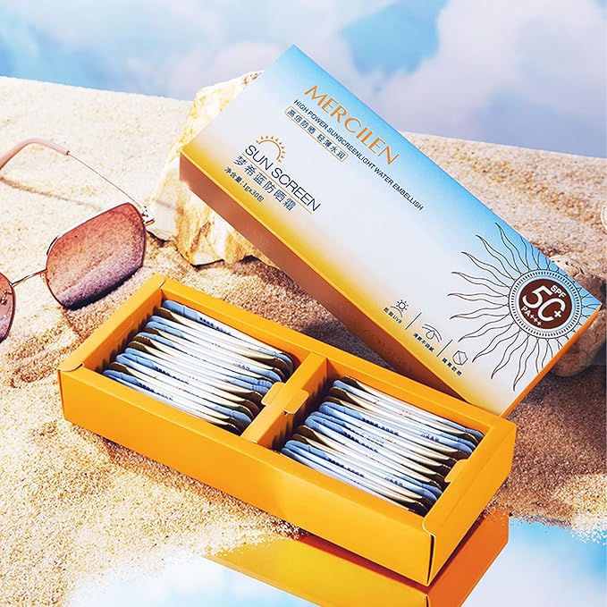 60PCS Mini Sunscreen SPF50+ PA+++ - Travel Size Sunscreen Bulk for Face & Body, Lightweight & Non-Greasy, Water-Resistant, Perfect for Summer Party & Thank You Gifts