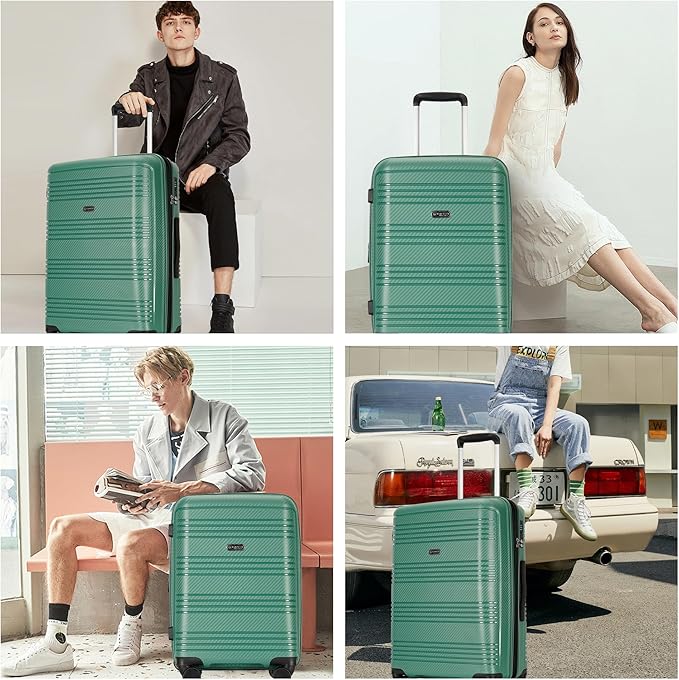 29 Inch Large Checked Luggage Expandable Hard Shell Suitcase with Spinner Wheels TSA Lock for Travel, 29inch, Green