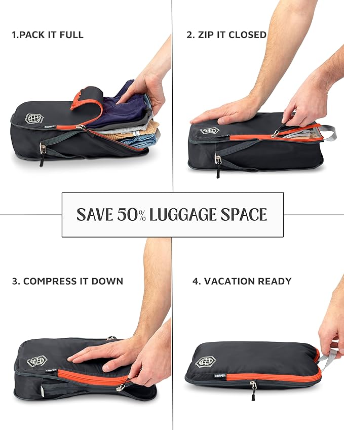 Compression Packing Cubes Set for Travel - Lightweight, Durable Clothes Organizer for Carry-On Luggage and Suitcases by TRIPPED Travel Gear