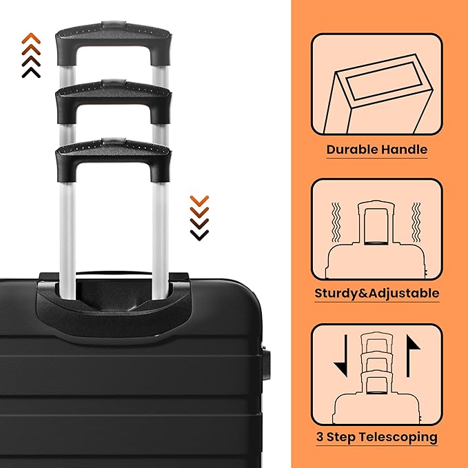 AnyZip Luggage Sets 10 Piece Hardshell Suitcase Set PC ABS Lightweight Travel Suitcases with 4 Double Spinner Wheels TSA Lock 20 24 28 Inch with 7 Storage Bags Black