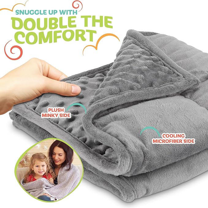 7lb Weighted Blanket (Grey) – Plush Minky Lap Pad with Sensory Support for Autism or ADHD, Giftable Weighted Blanket with Travel Bag for Ages 6–12