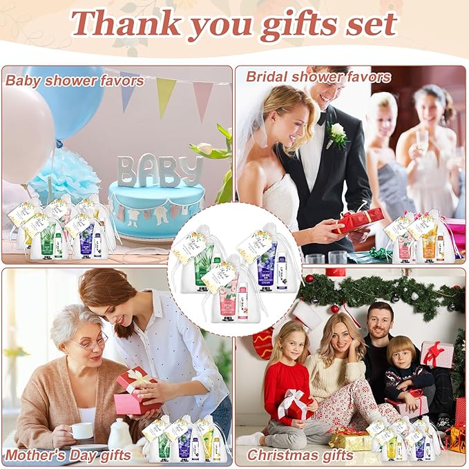 30 Sets Bulk Hand Lotion and Bulk Lip Balm Gifts, Bridal Shower Favors, Bridesmaid Gifts and Wedding Favors for Guests with Thank You Card and Organza Bags, Employee Appreciation Gifts, Birthday Gifts