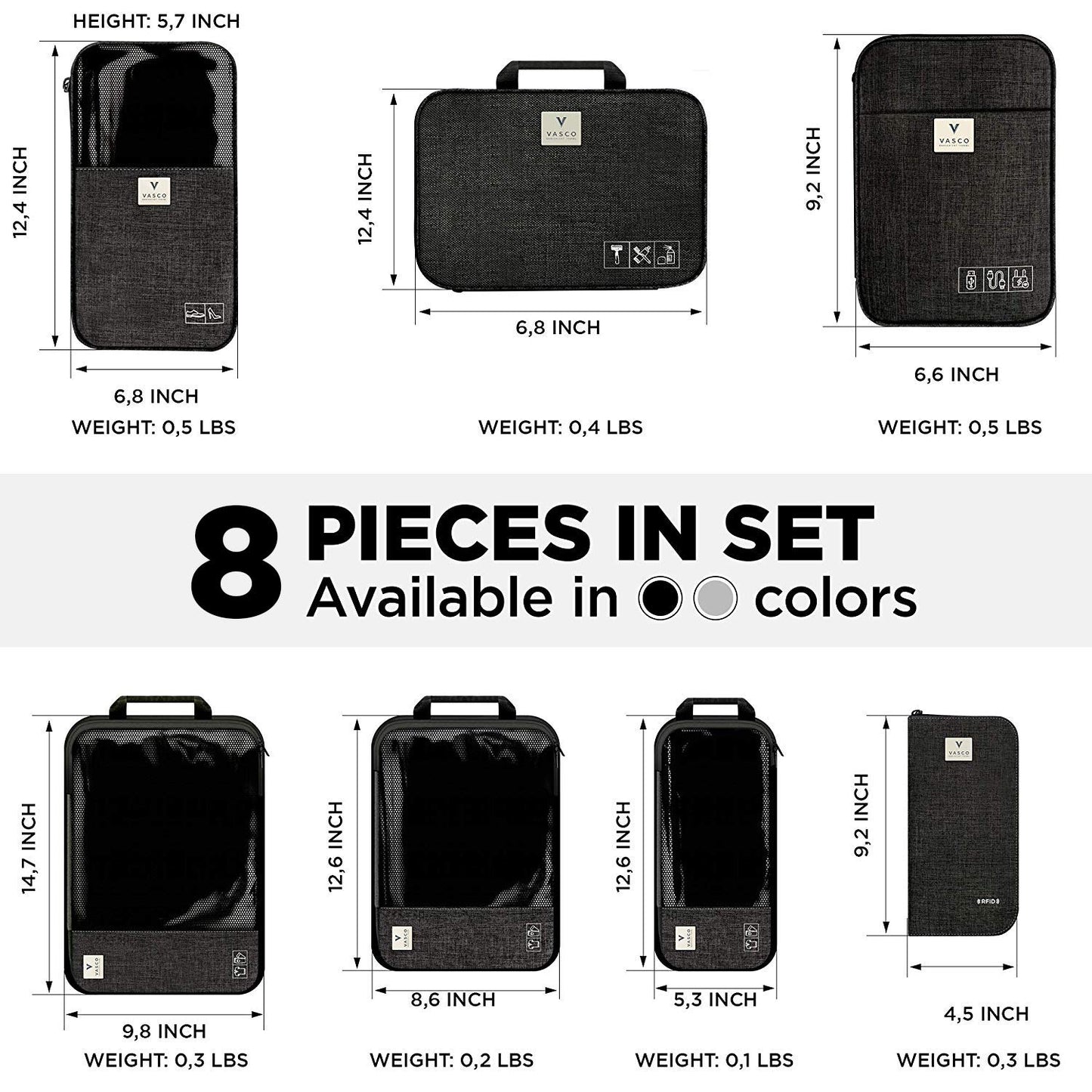 VASCO - Compression Travel Packing Cubes Set (Black New)