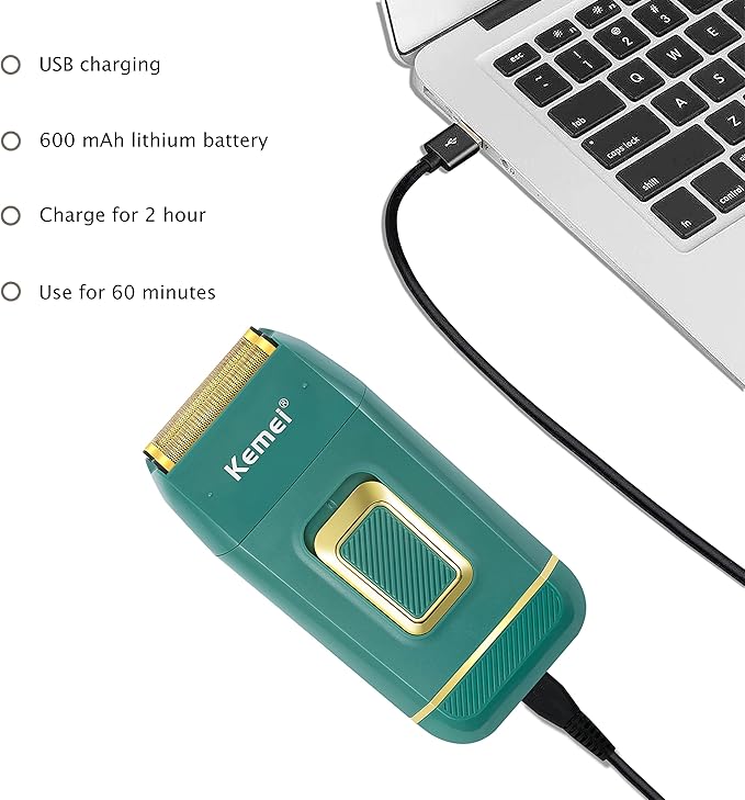 KEMEI Foil Shaver Double Electric Shaver for Men Electric Razors Head Shaver for Bald Men Barber Supplies Hair & Beard Trimmer Cordless Rechargeable, Green