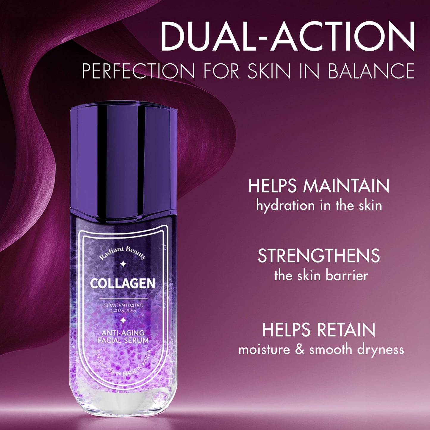 Radiant Beauty Collagen Anti-Aging Facial Serum - Deeply Moisturizing & Smoothing, Diminishes Dark Spots & Wrinkles - Dermatologist Tested, Korean Skin Care - 50mL / 1.69 fl.oz