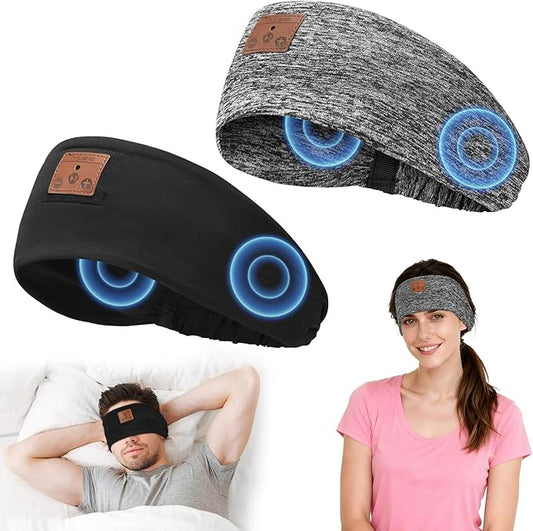 2PACK Sleeping Headphones, Headband Headphones, Bluetooth Headband with Thin Speakers, Wireless Earphones for Sports, Running, Workouts, Yoga, Air Travel, Meditation, Gift - Black&Gray