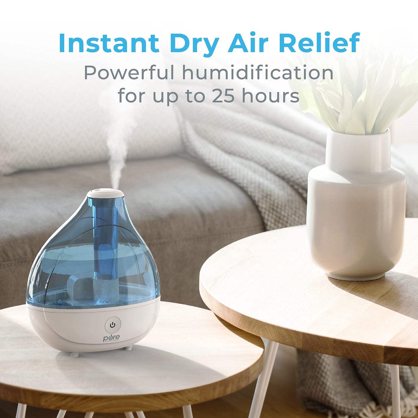 Pure Enrichment MistAire Ultrasonic Cool Mist Humidifier - Quiet Air Humidifier for Bedroom, Nursery, Office, & Indoor Plants - Lasts Up To 25 Hours