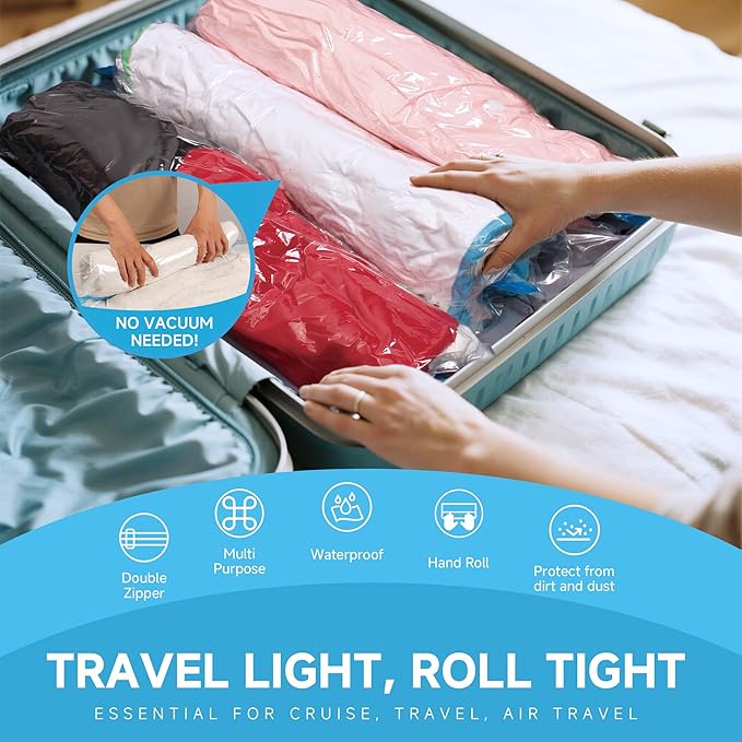 Compression Bags for Travel - Travel Essentials - 30 Pack Space Saver Bags - No Vacuum Needed - Compression Packing Bags for Cruise Accessories