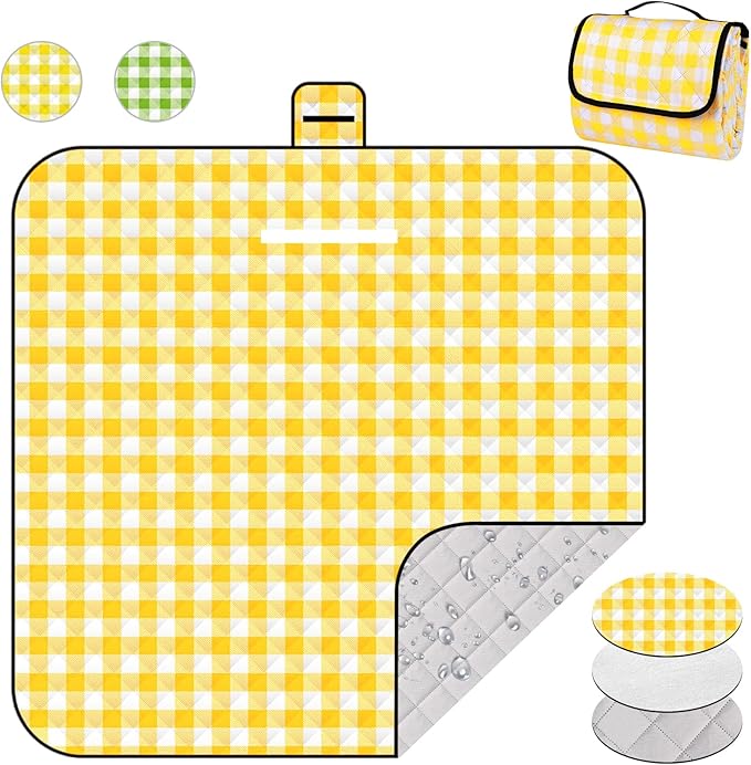 78.7’’* 78.7’’ Extra Large Waterproof Picnic Blankets, Three-Layer Thick Foldable Outdoor Blanket, All-in-one Portable, Suitable for Park Picnics, Camping, Beach, Indoor Blanket (Yellow)