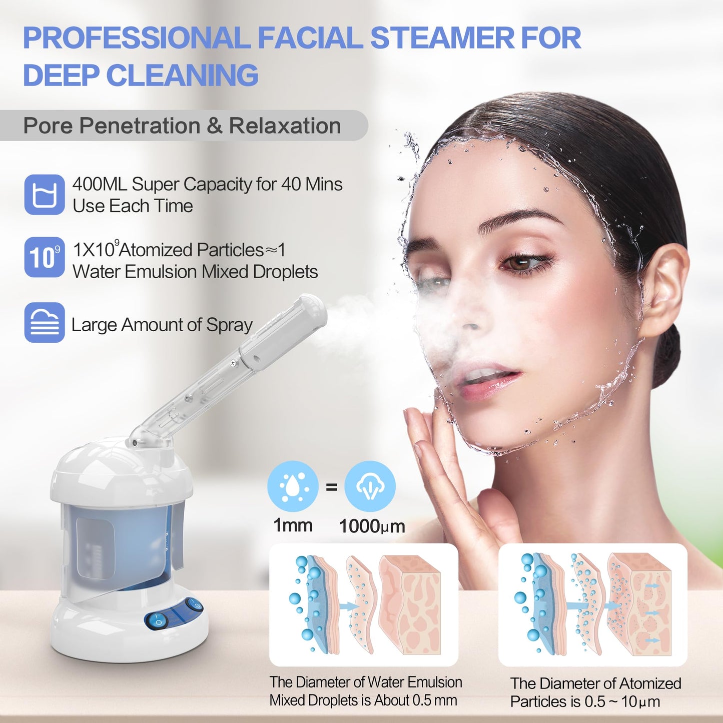Kingsteam Facial Steamer - Ozone Steamer with Extendable Arm - Professional Nano Ionic Facial Steamer for Deep Cleaning - Portable for Personal Care Use at Home or Salon
