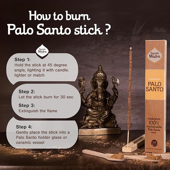 8pcs Wildly Harvested Thick Palo Santo Incense Sticks (Plant Based), 9” Long - Eco Friendly, Non-Toxic, Aromatic Incense Sticks (1hr Burning Time) to Heal & Calm Your Body & Environment