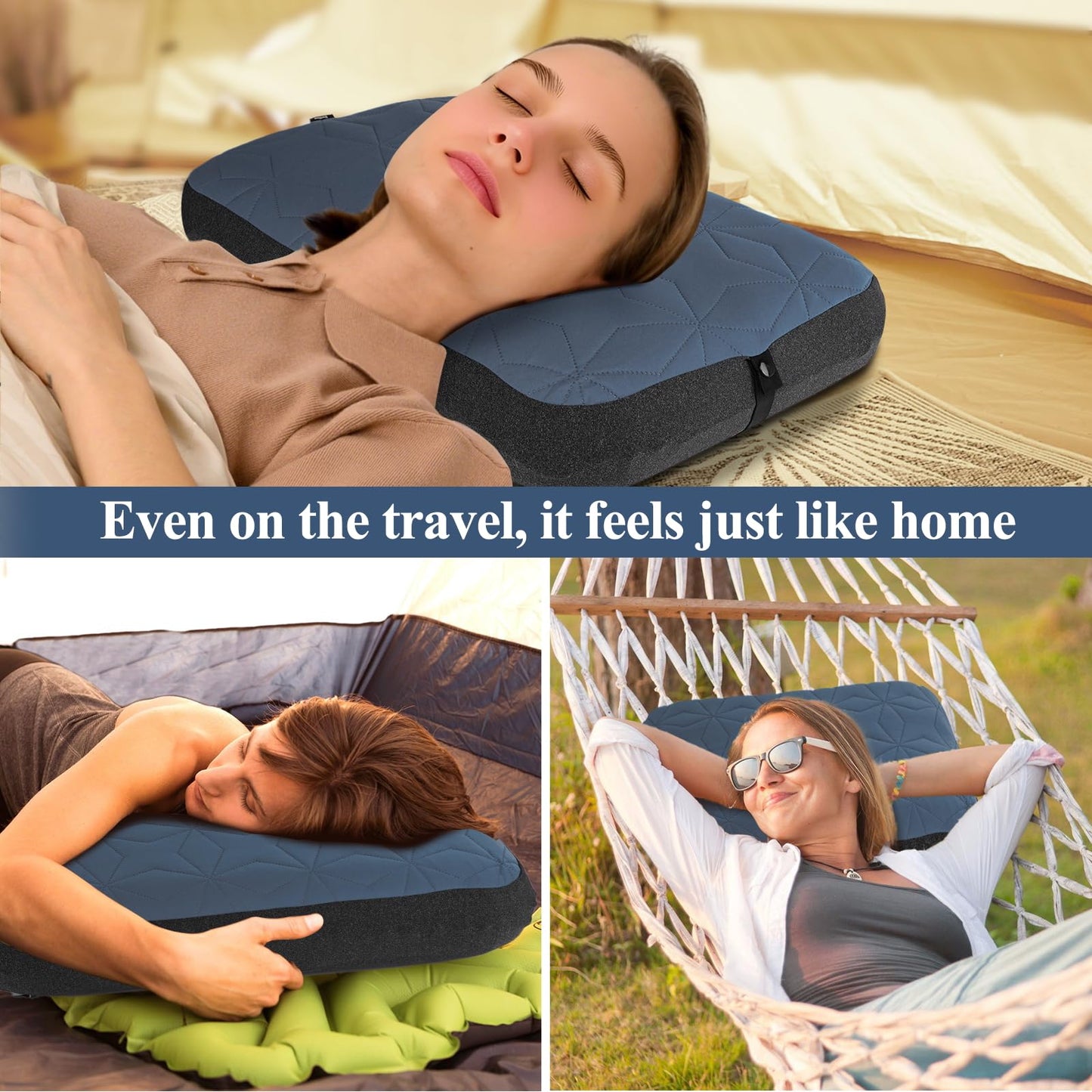 UWILLION Camping Pillow with Removable Cover Large Size 24“ x 15" - Ultralight Inflatable Pillow for Camping Lightweight, Ergonomic and Washable for Camping, Hiking, and Travel Gray