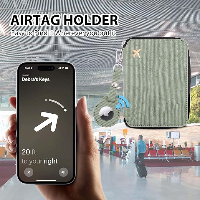 Cnycmy Passport Holder with Airtag,Passport-Wallet-Holder for Women, RFID Passport Holder with Slot Waterproof, PU Leather Travel Passport Case (Green3)
