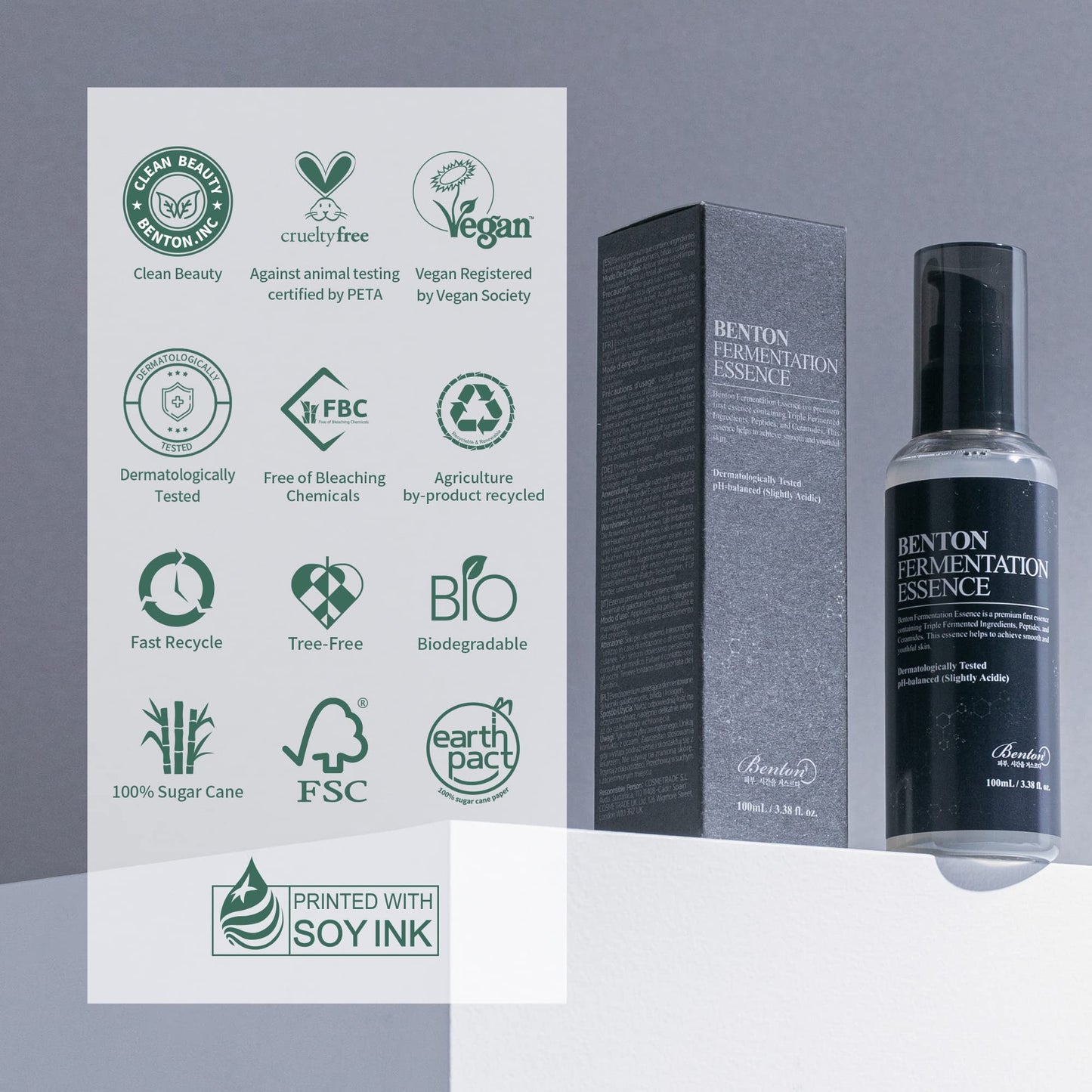 BENTON Fermentation Essence Skin Care 3.38 fl.oz. - Galactomyces & Bifida & Lactobacillus/Collagen, Tone Balancing, Smoothing, Elasticity, Korean Clean Beauty Skin Care