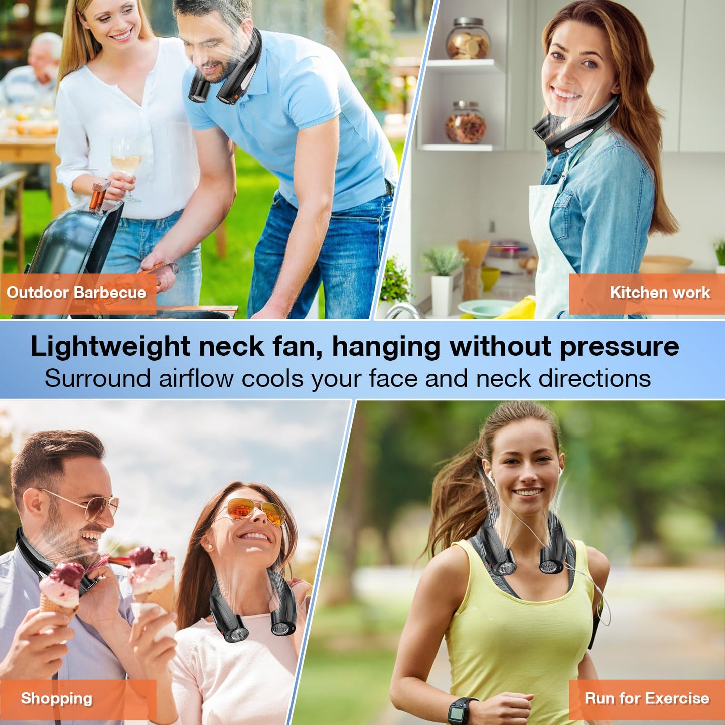 Hionly AI Neck Fan, 6 Speeds Adjustable Portable Personal Fan Rechargeable, Faster Cooling Wearable Fan, Ultra Quiet for Home, Office, Travel, Outdoor