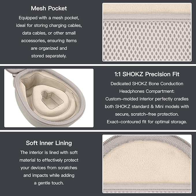 co2CREA Hard Case for SHOKZ New OpenRun Pro 2/1/Mini, OpenRun Standard/Mini, OpenMove, OpenSwim Pro, OpenSwim, Compatible with All SHOKZ Open-Ear Bone Conduction Sport Headphones, Beige Case