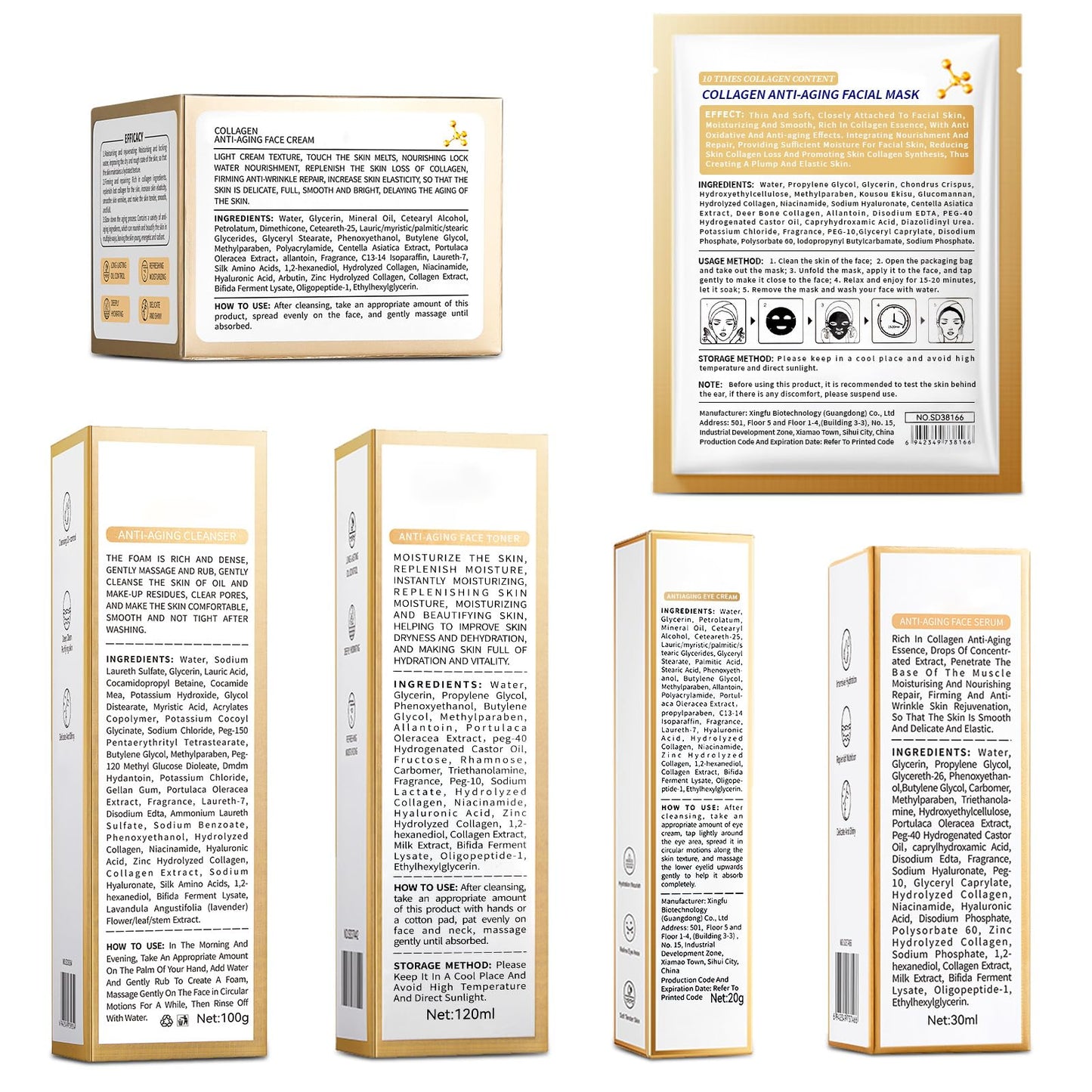 Collagen Skin Care Set, Anti Aging Skincare Set for Reduce Wrinkles, Shrink Pores, Smooth Fine Lines, Hydrating, 4 Pcs Travel Skincare Kits for Women with Cleanser, Serum, Cream, Eye Cream.