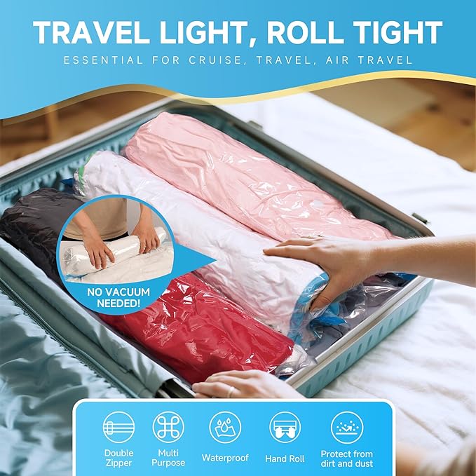 Compression Bags for Travel - Travel Essentials - 20 Pack Space Saver Bags - No Vacuum Needed - Compression Packing Bags for Cruise Accessories