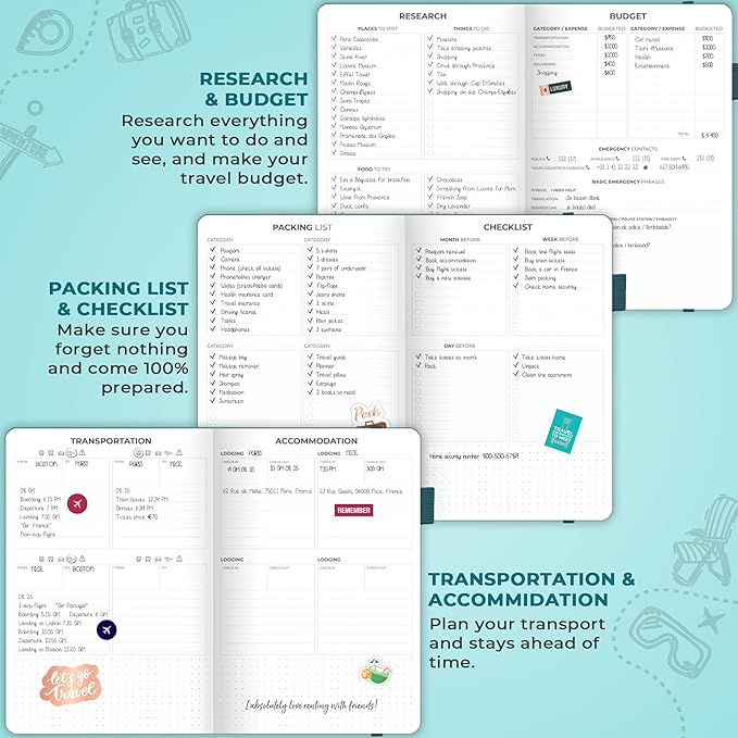 Clever Fox Travel Journal - Itinerary Travel Planner Organizer for Women, Men and Couples, Travel Log Journal, Lasts 5 Trips, A5 (Aquamarine, A5 (5.8" x 8.3"))