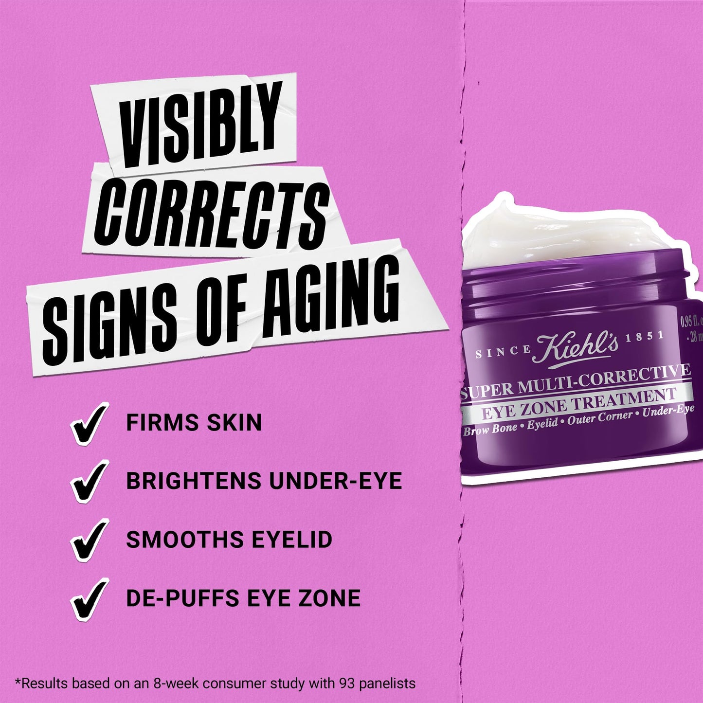 Kiehl's Super Multi-Corrective Eye Cream, Anti-Aging Cream that Lifts Brow Bone Area, Smooths and Firms Eye Lids, Bilberry Seed Extract and Collagen Peptide for Smoother Looking Skin - 0.95 fl oz