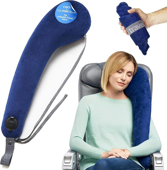 TRAVELREST All-in-One Neck & Body Pillow - Advanced Support and Comfort Design, Travel Essentials, Memory Foam, Inflatable, Airplane & Car Seat, Sleeping on Long Flight & Trips, Travel Pillow - Blue