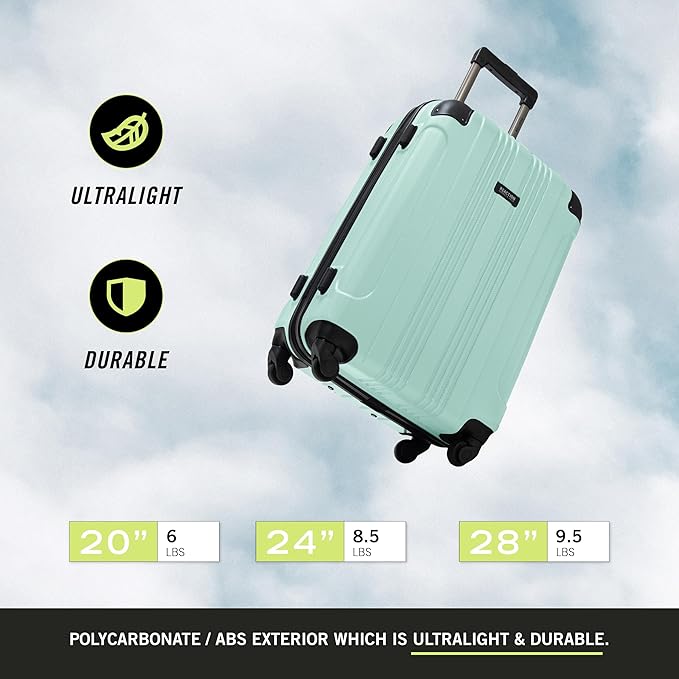 Kenneth Cole REACTION Out of Bounds Lightweight Hardshell 4-Wheel Spinner Luggage, Mint Blue, 2-Piece Set (20" & 28")