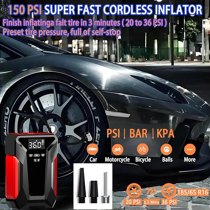 Jump Starter with Air Compressor, 4000A Car Battery Jumper Starter Portable (8L GAS/6L Diesel),12V Jump Box for Car Batter with 150 PSI Tire Inflator, Emergency LED Flashlight, 65W Fast Charger