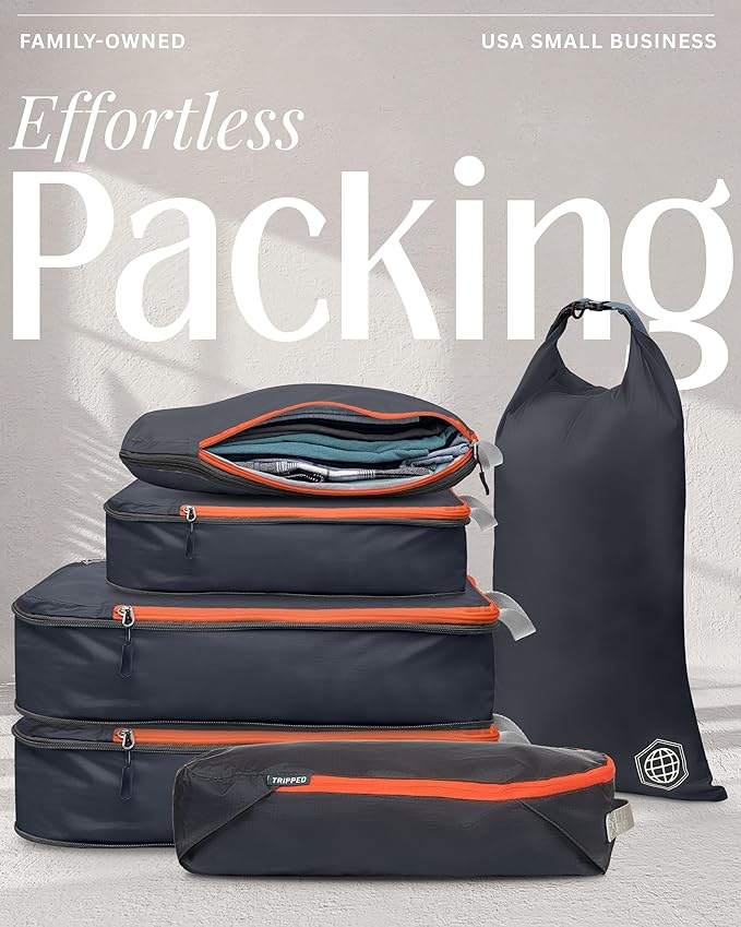 Compression Packing Cubes Set for Travel - Lightweight, Durable Clothes Organizer for Carry-On Luggage and Suitcases by TRIPPED Travel Gear