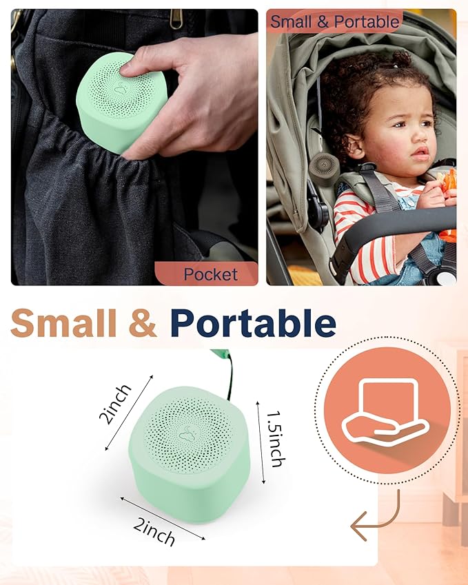 Travel White Noise Sound Machine 20 Sounds, Portable Sound Machine for Adults Sleep, Mini Sleep Aid with Adjustable Volume, 3 Timers, Colorful Night Light, Rechargeable for Baby, Home, Registry Gift