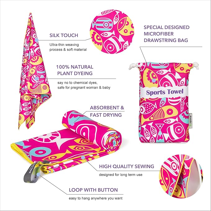 4Monster Microfiber Beach Towel Quick Dry,Super Absorbent Lightweight Travel Towel for Swimmers, Sand Free Camping Towel, Beach Towels for Pool,Swim,Water Sports,Yoga