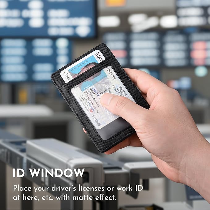 Buffway Mens Slim Wallet, Minimalist Thin Front Pocket Leather Credit Card Holder with RFID Blocking for Work Travel