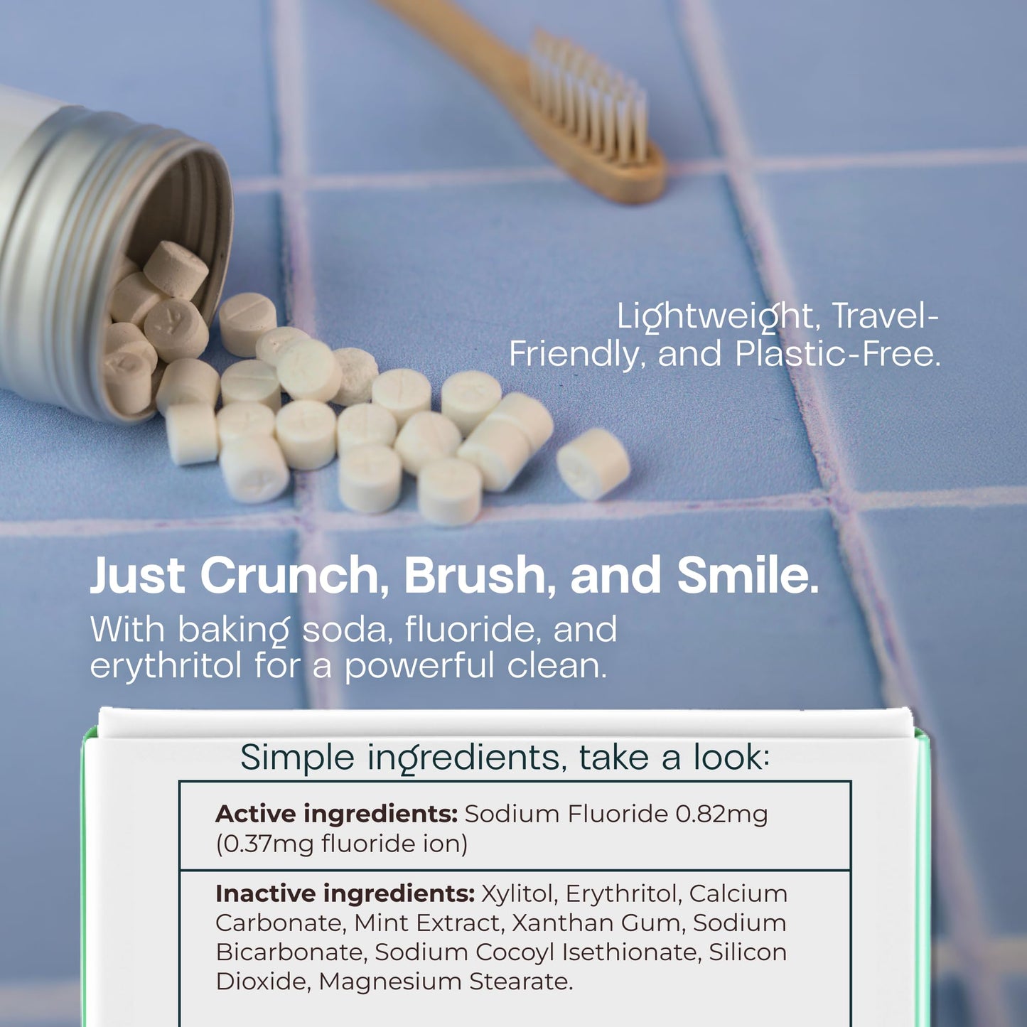 Kaylaan Toothpaste Tablets with Fluoride & Xylitol | Whitening, Sensitivity Relief & Enamel Remineralization | Chewable, Plastic-Free, Travel-Friendly - Mint, 180 Count (2 x 90), Made in USA